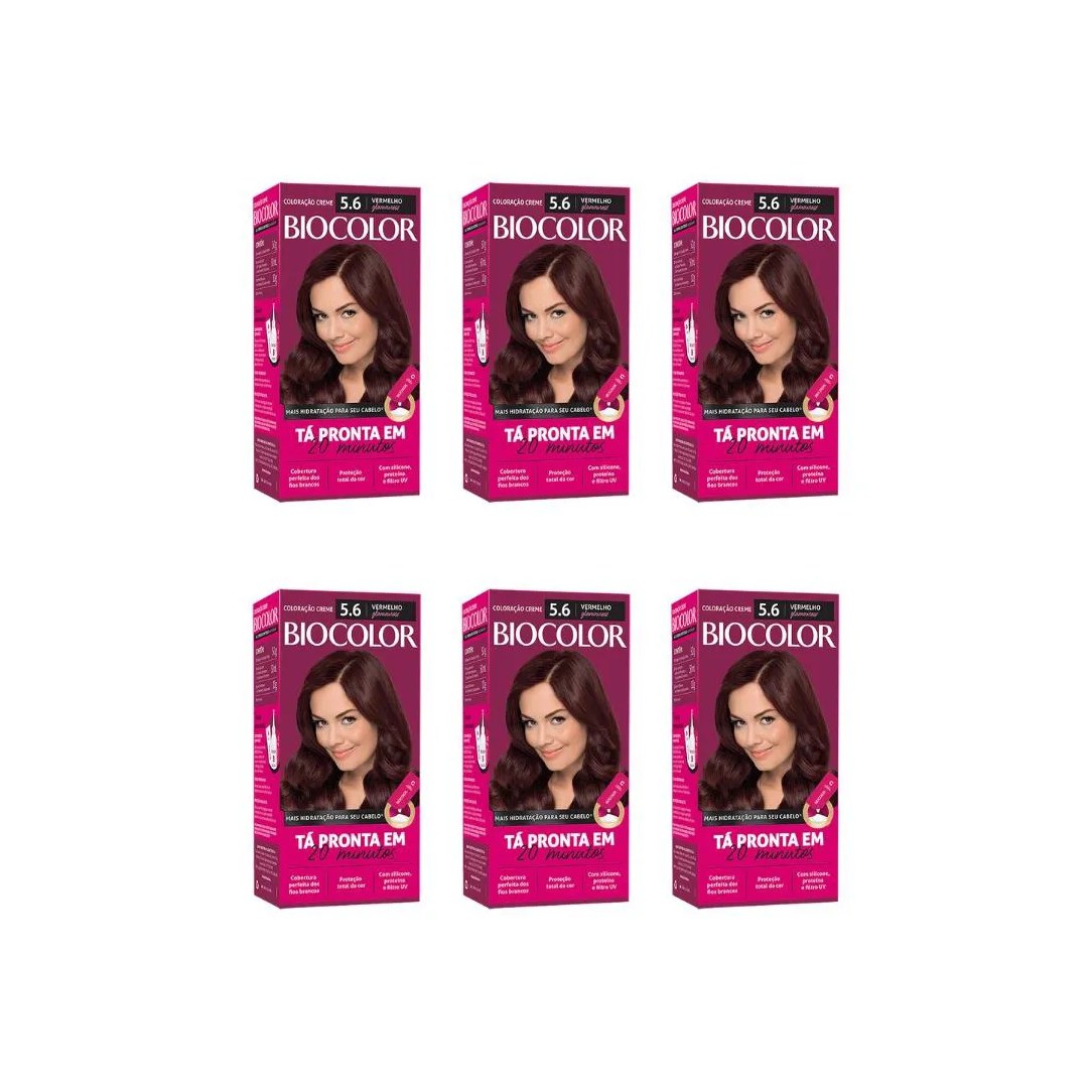 Coloraçao Biocolor Creme 5.6 Vermelho Glamuroso - Kit C / 6un
