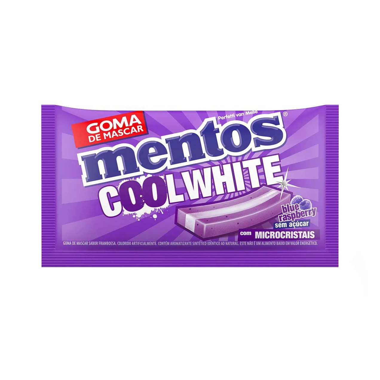 Goma de Mascar Mentos Cool White Blue Raspberry Sem Açúcar 5 unidades