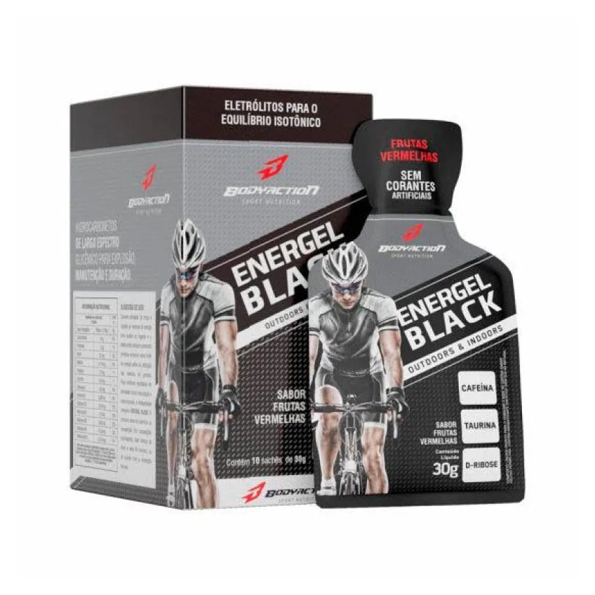 ENERGEL BLACK CAIXA COM 10 SACHêS (300G) - SABOR: FRUTAS VERMELHAS
