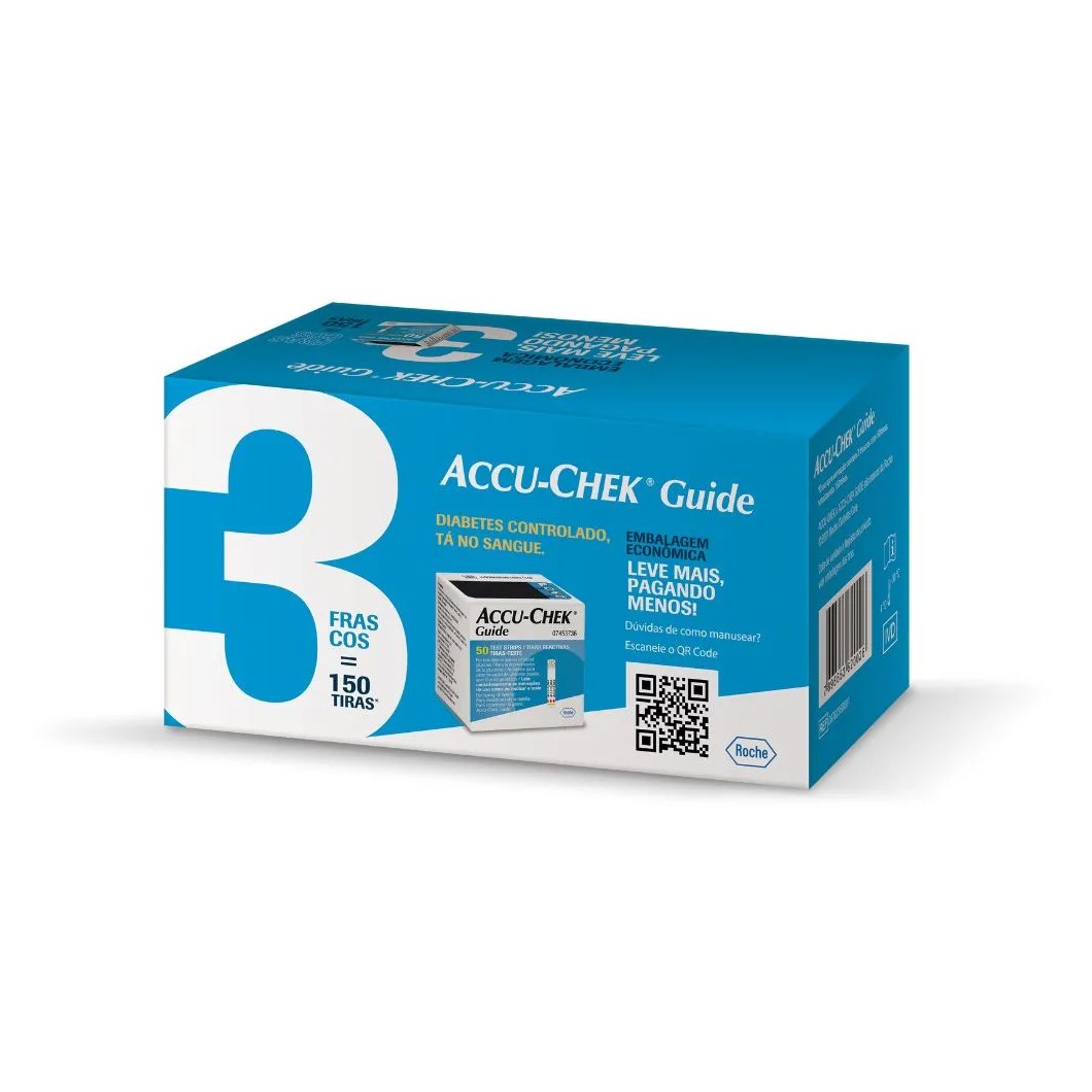 Tira De Teste De Glicose Accu-chek Guide 3 Caixas Com 50 Unidades Cada