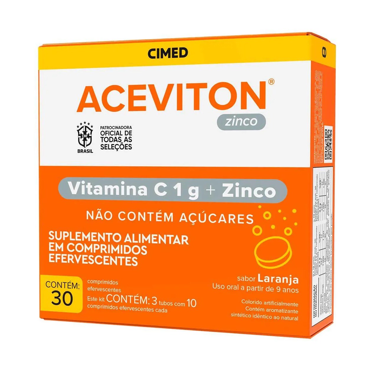 Vitamina C Efervescente + Zinco Aceviton Laranja 30 comprimidos