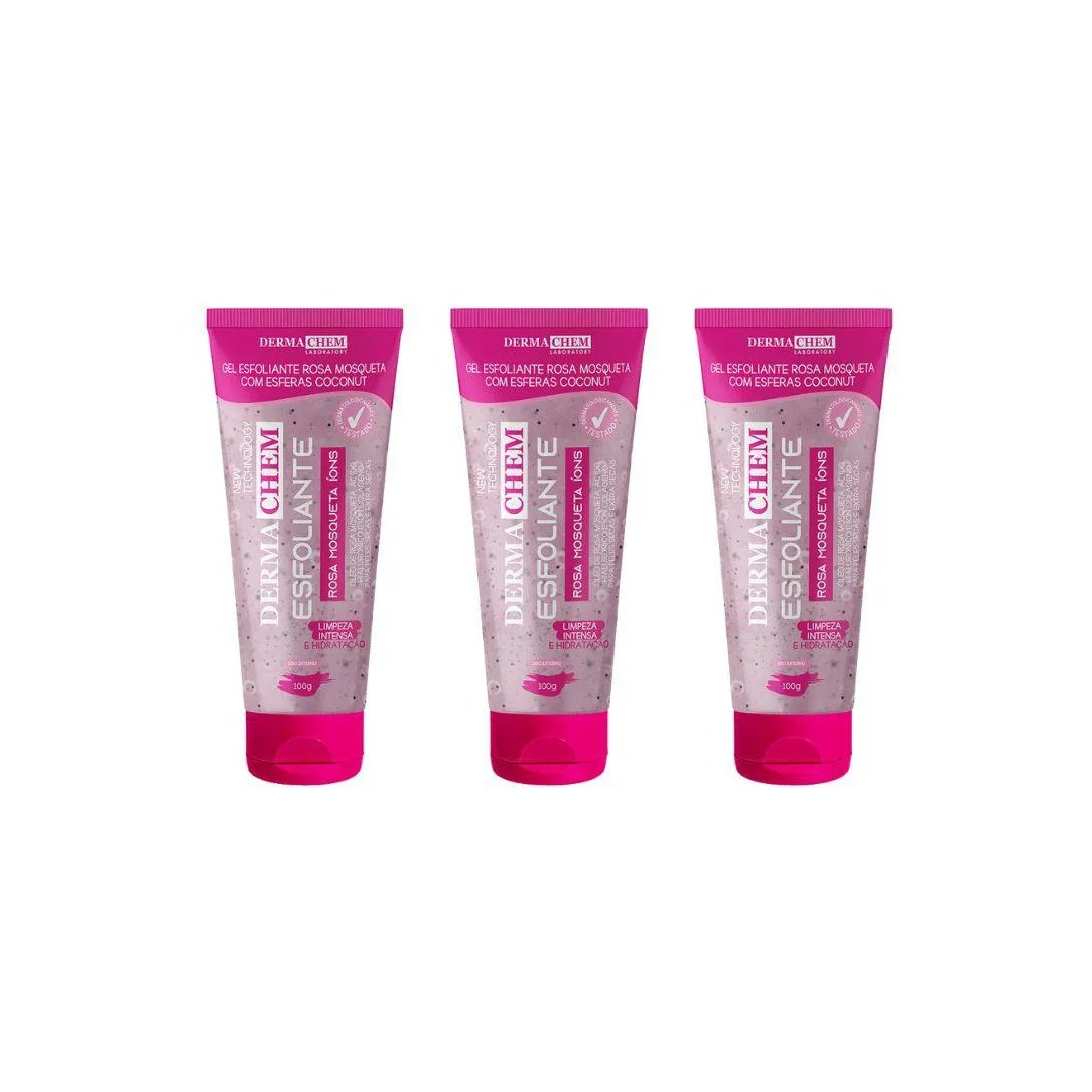Gel Facial Dermachem Esfoliante Rosa Mosqueta 100g - Kit C / 3un