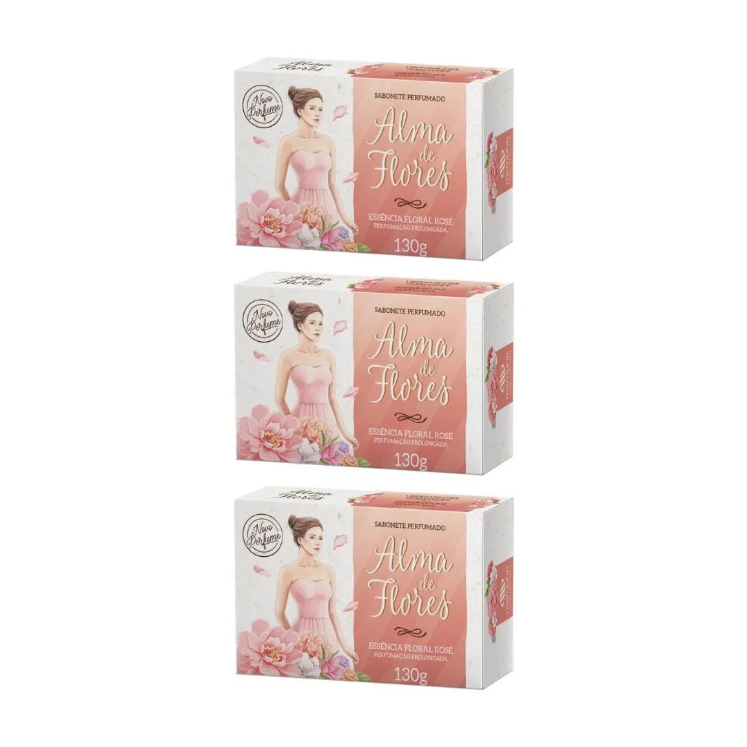 Sabonete Alma de Flores 130g Floral Rose - Kit C / 3un