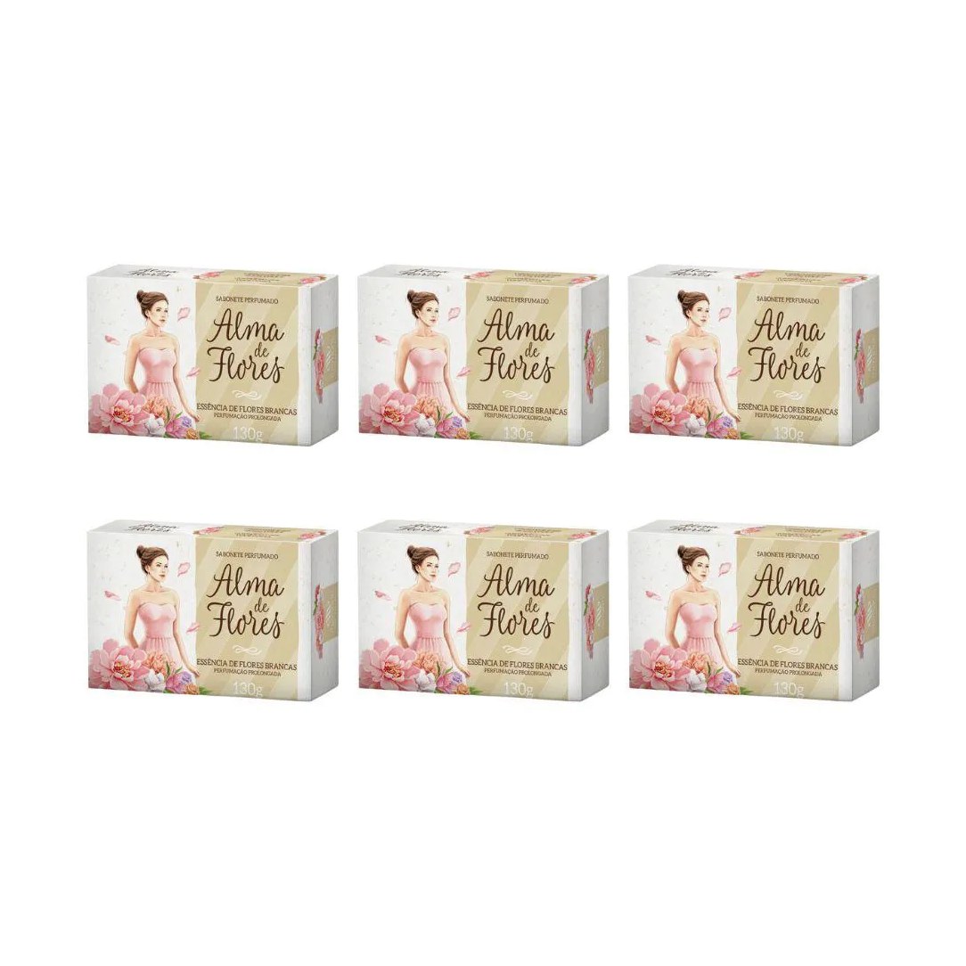 Sabonete Alma de Flores 130g Flores Brancas - Kit C/6un