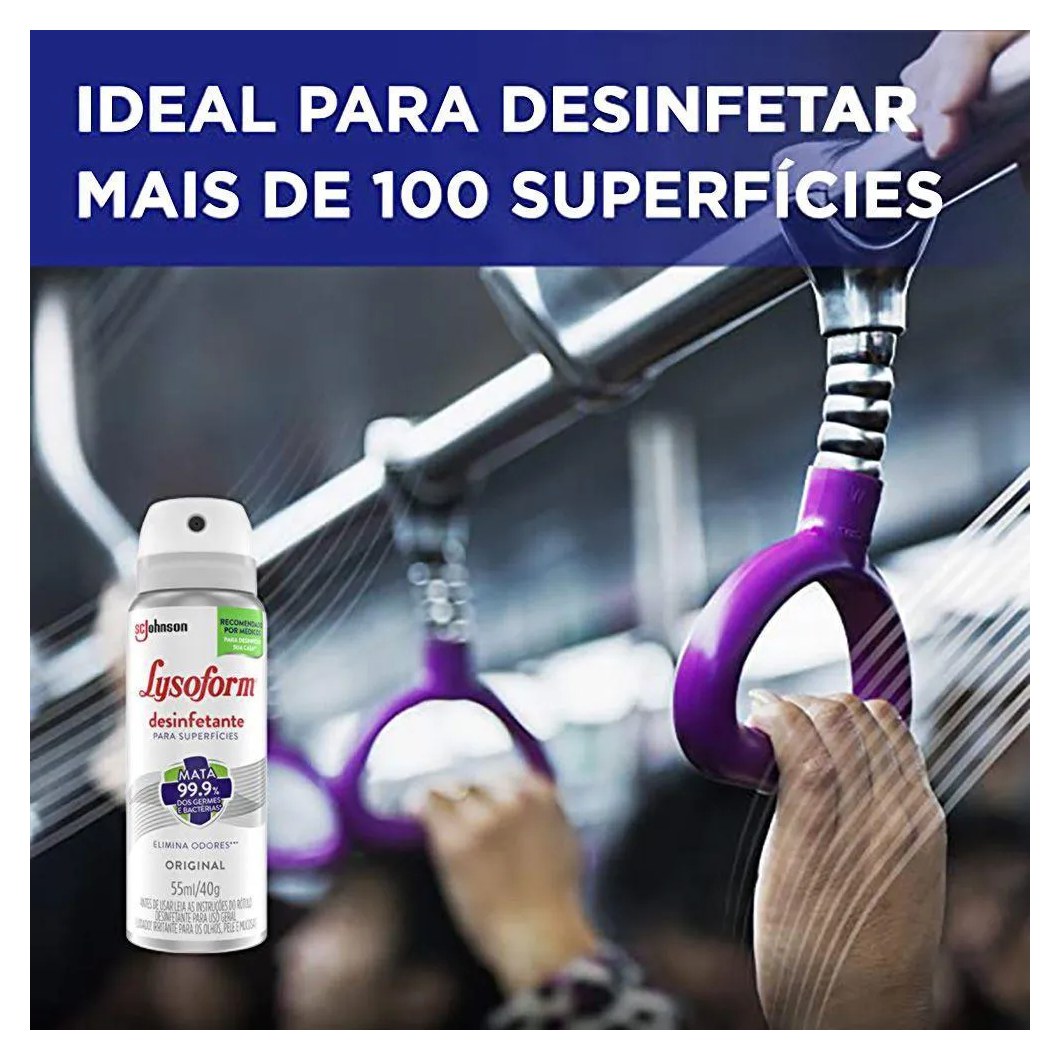 Desinfetante Aerossol Superfícies para Uso Geral Original Lysoform Frasco 55ml