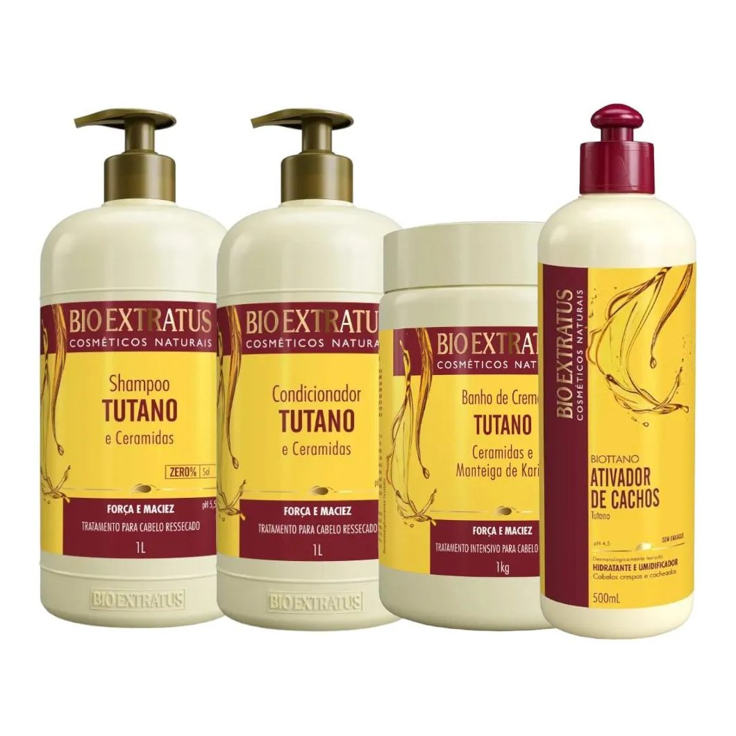 Kit 1 Shamp 1 Cond 1 Banho 1L + 1 Biottano 500Ml Tutano Bio Extratus