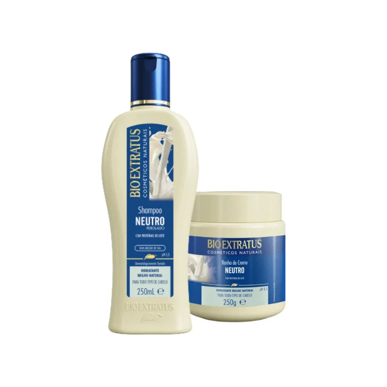 Kit 1 Shampoo 1 Banho Creme Brilho Natural Neutro 250 Ml Bio Extratus