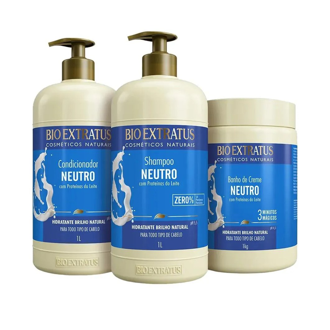 Kit 1 Shampoo 1 Condicionador 1 Banho Creme Neutro 1L