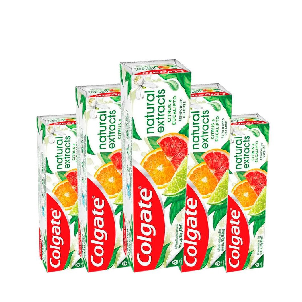 Kit 5 Pasta De Dentes Colgate Natural Extracts Reinforced Defense 90g