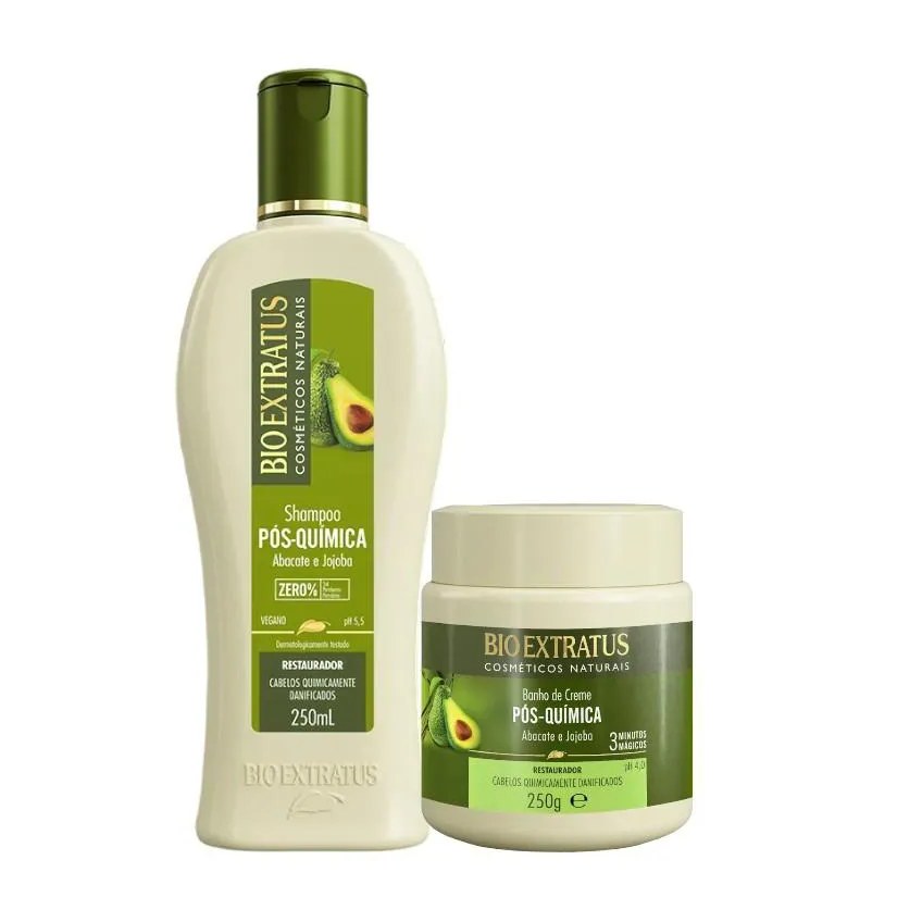 Kit 1 Shampoo 1 Banho Creme Tratamento Restaurador Pós Quimica 250 Ml