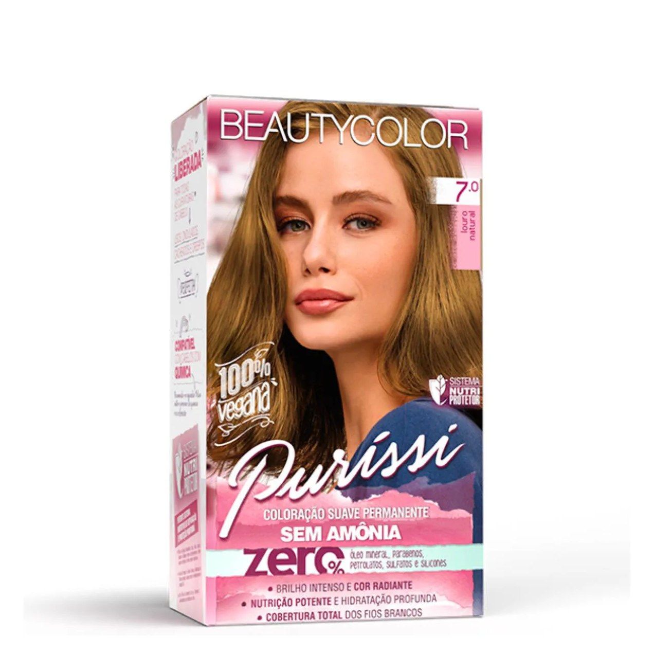 PURISSí COLORAçãO SUAVE PERMANENTE SEM AMôNIA 7.0 LOURO NATURAL BEAUTYCOLOR