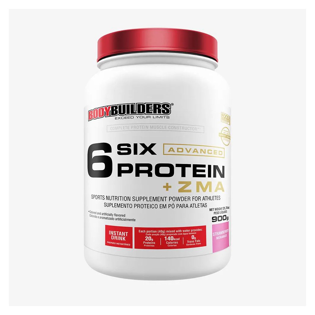 6 Six Protein Advanced C / Zma Pote 900g - Bodybuilders Morango