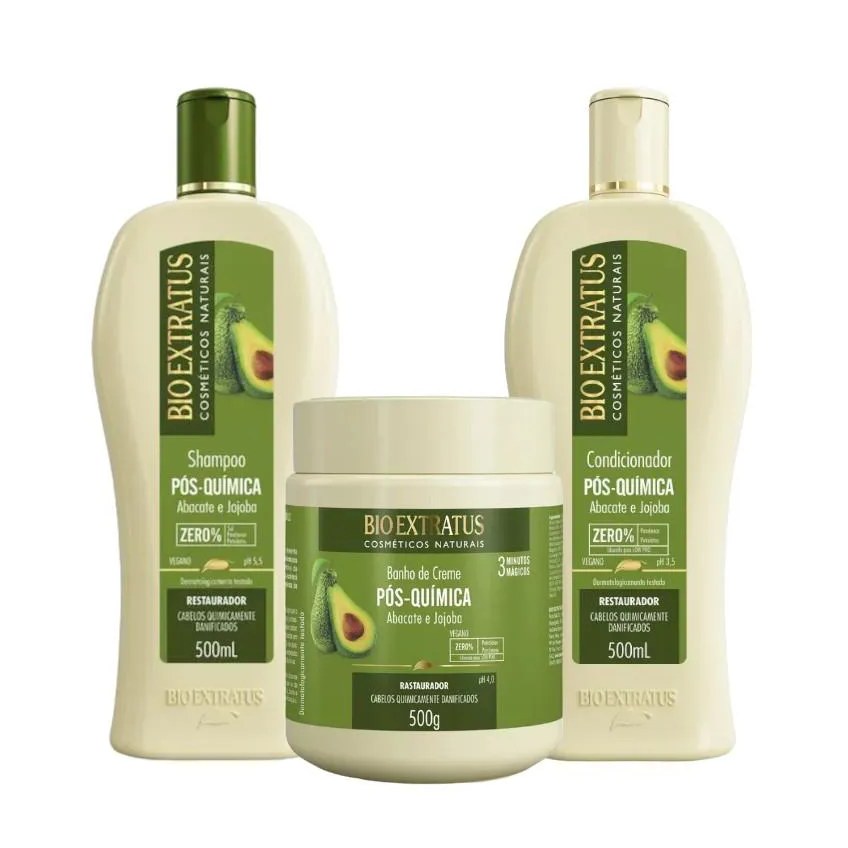 Kit 1 Shampoo 1 Condicionador 1 Banho Creme Restaurador Pós Quimica 500 Ml