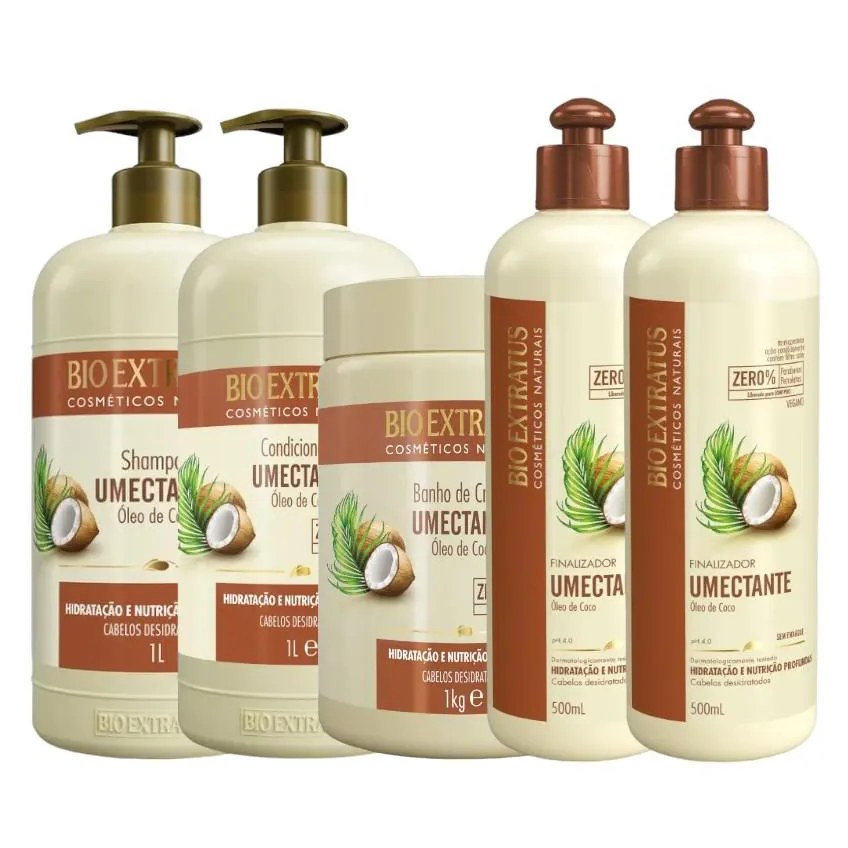 Kit 1 Shampoo 1 Condicionador 1 Banho Umectante 1L + 2 Finalizador 500Ml