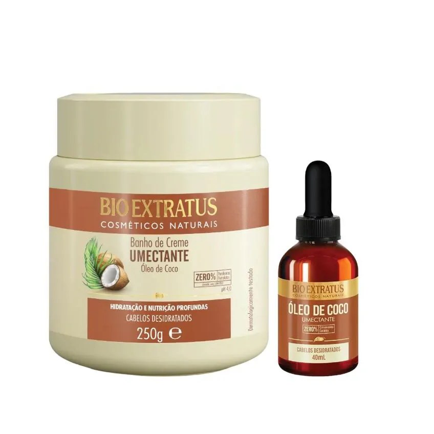 Kit Umectante Umectação Capilar 1 Banho de Creme 250Ml 1 Óleo Capilar de Coco 40Ml