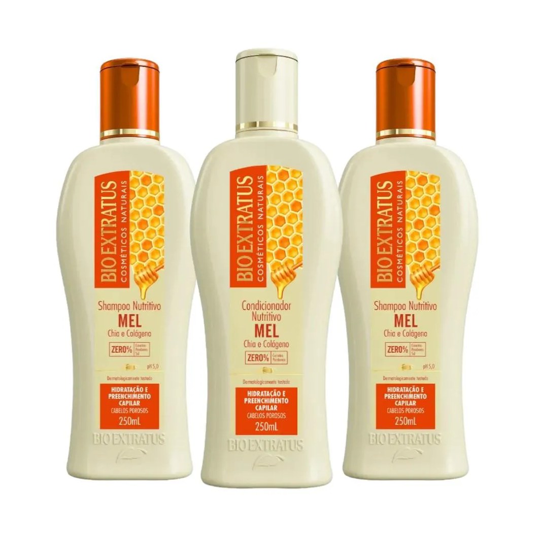 Kit 2 Shampoo 1 Condicionador Mel Nutritivo 250 Ml