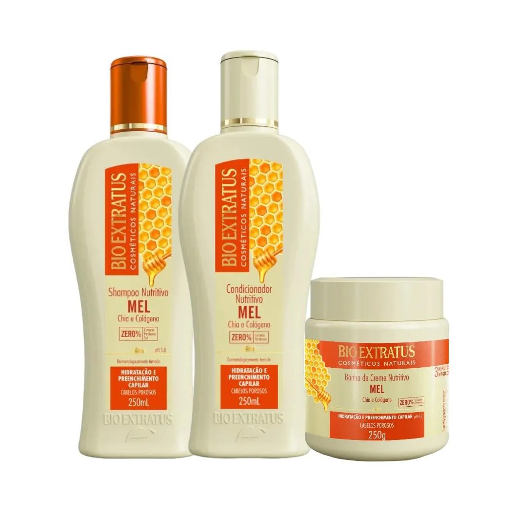 Kit 1 Shampoo 1 Condicionador 1 Banho Creme Mel Nutritivo 250 Ml
