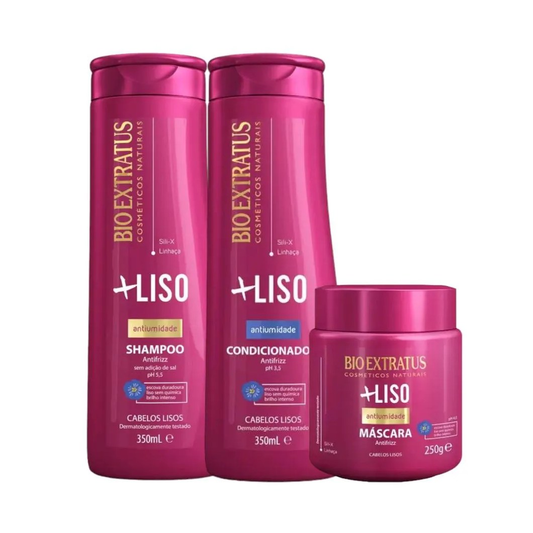 Kit Mais Liso 1 Shampoo 1 Condicionador 350Ml 1 Máscara 250Ml Bioextratus