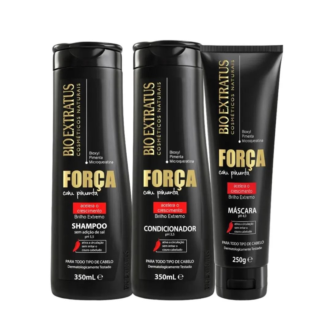 Kit Força com Pimenta 1 Shampoo 1 Condicionador 350Ml 1 Máscara 250Ml