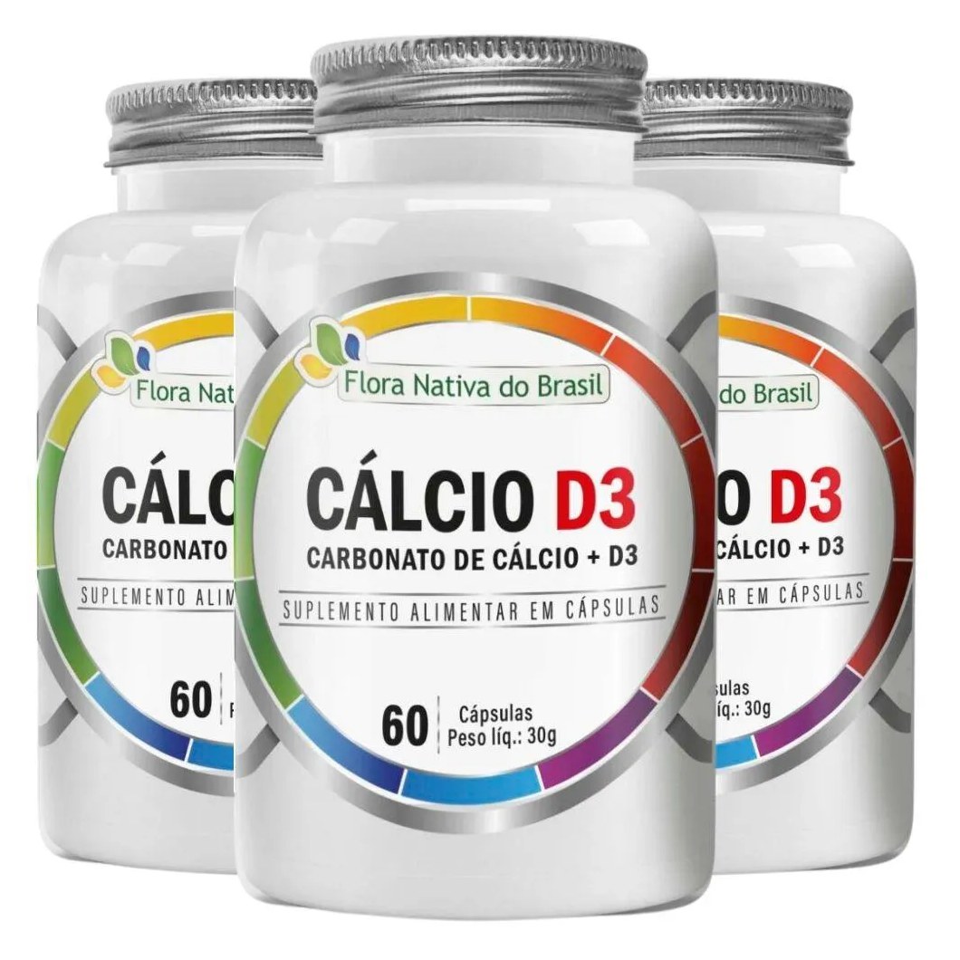 Kit 3x Cálcio D3 (carbonato de Cálcio + Vitamina D3) 60 cápsulas – Flora Nativa