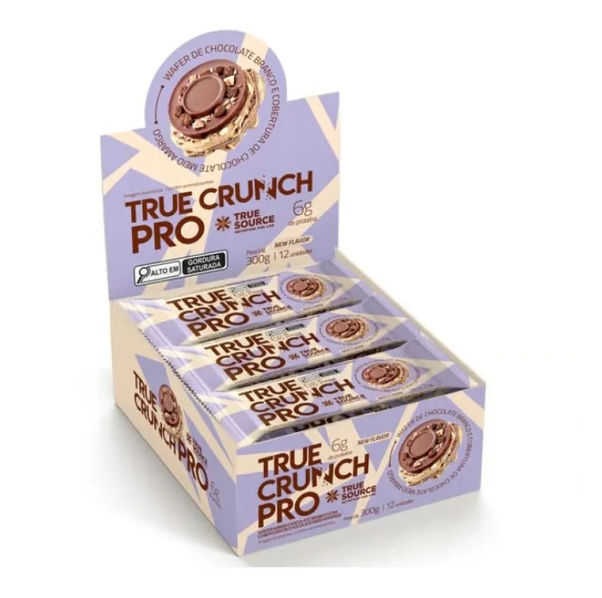 True Crunch Pro Display (12 Unid. 25g) – Sabor: Choc. Branco Cobertura Chocolate Meio Amargo