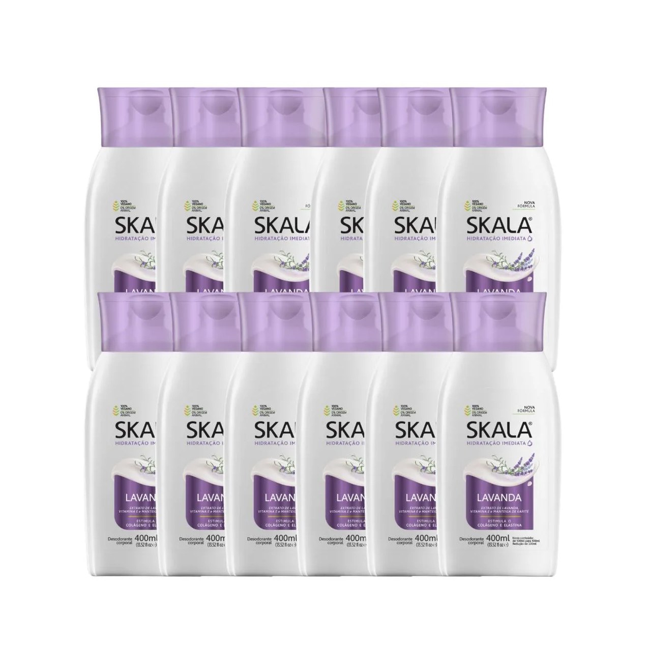 Kit 12 Loção Creme Hidratante Corporal Lavanda Vegano Skala