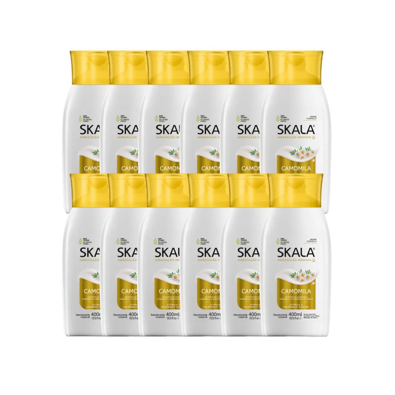 Kit 12 Loção Creme Hidratante Corporal Camomila Vegano Skala