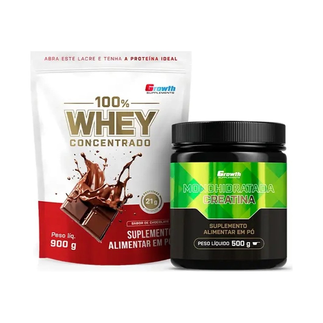 Kit 100% Whey Protein Concentrado 900g e Creatina Monohidratada 500g