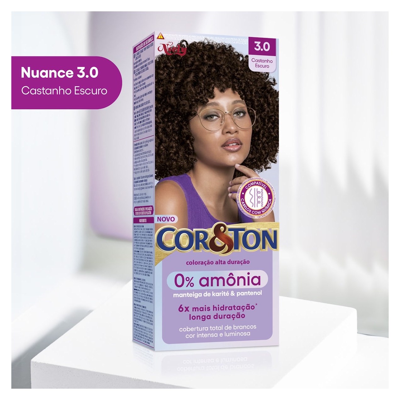 Tintura Cor&Ton Niely 0% Amonia 3.0 Castanho Escuro