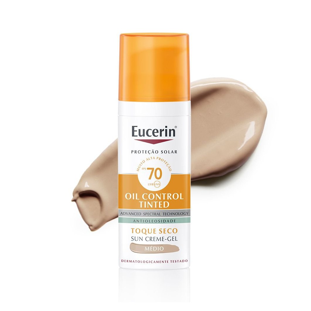 Protetor Solar Facial Eucerin Sun Oil Control FPS70 Toque Seco Gel Creme Tom Médio 50g