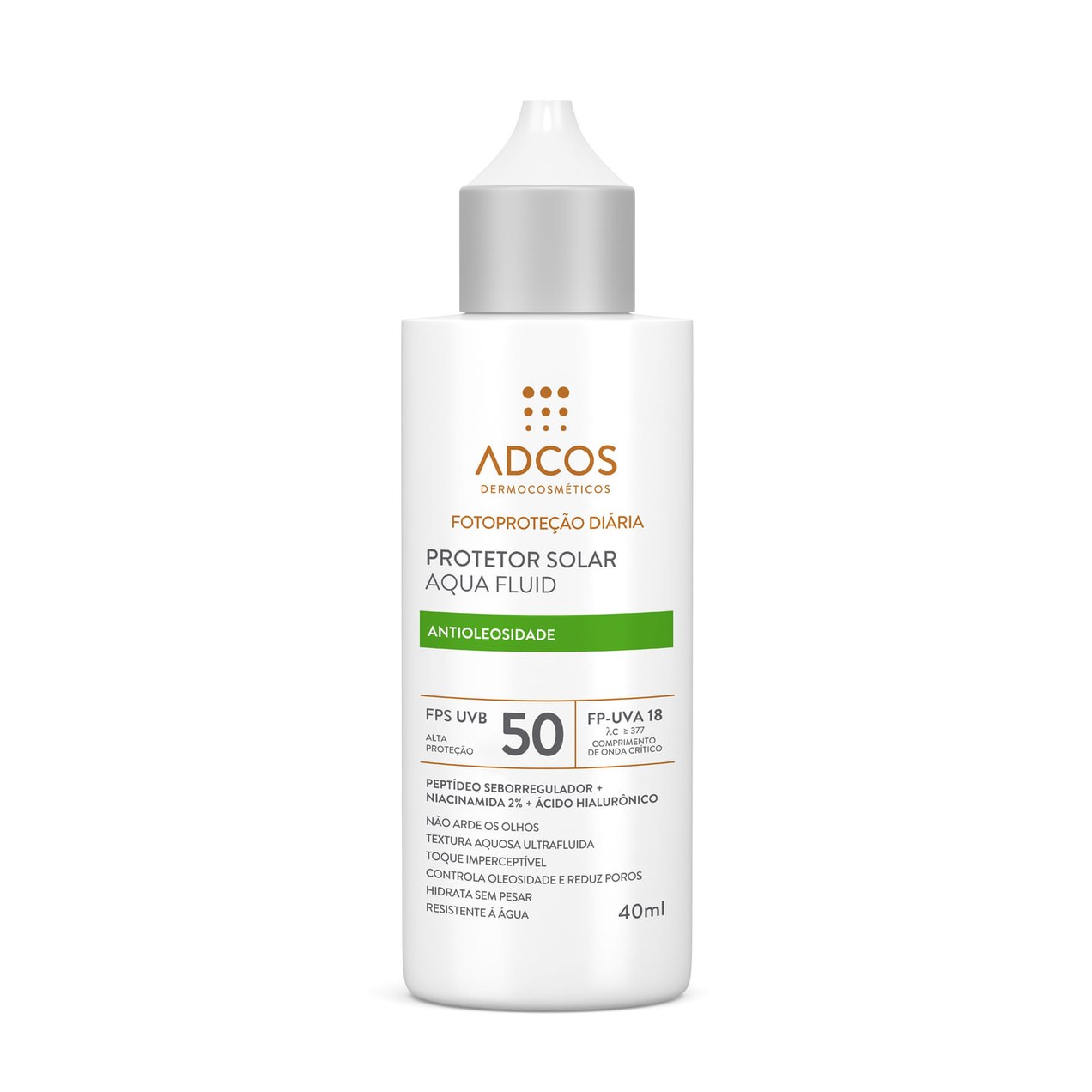 Protetor Solar Facial Adcos Aqua Fluid FPS50 Antioleosidade 40ml