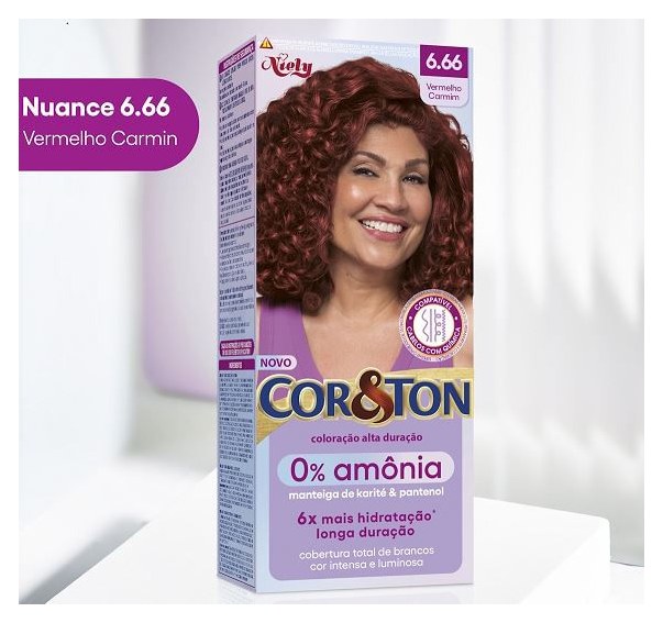 Tintura Cor&Ton Niely 0% Amônia 6.66 Vermelho Carmim