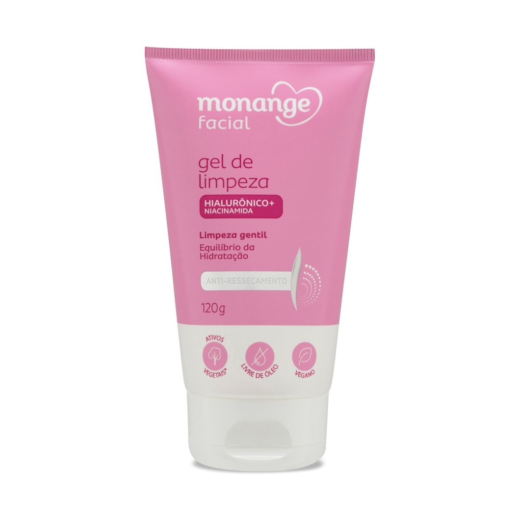 Gel de Limpeza Monange Facial Anti-Ressecamento com Ácido Hialurônico e Niacinamida 120g