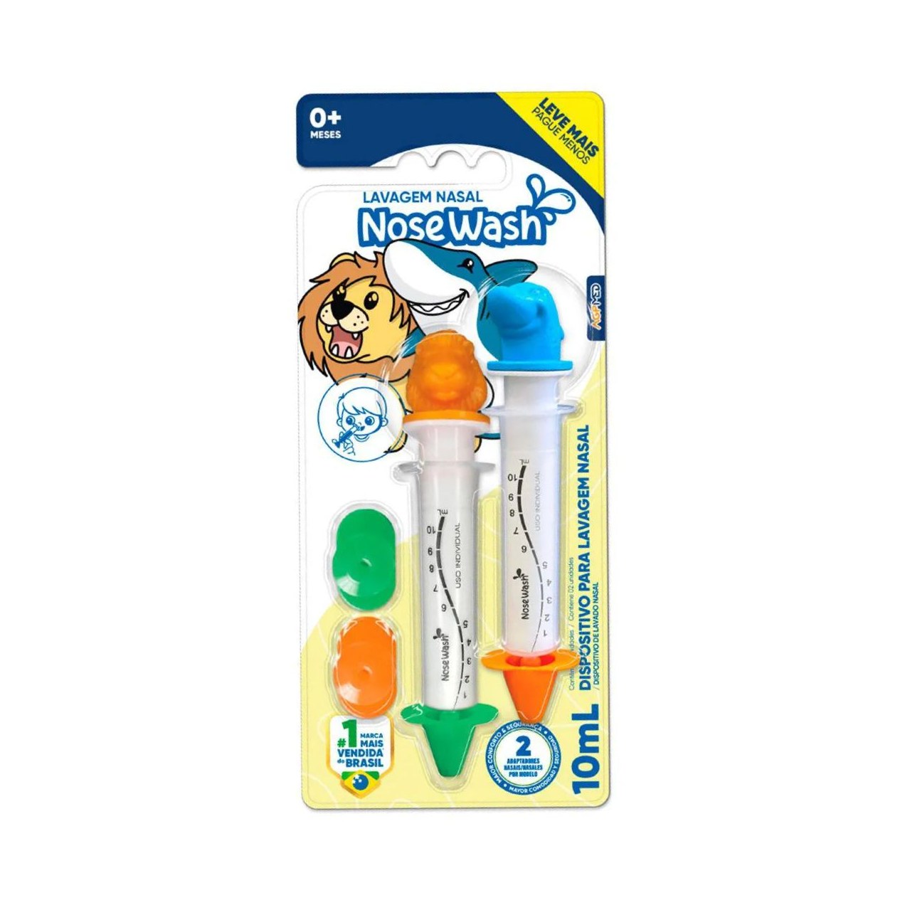Kit Nosewash Dispositivo de Lavagem Nasal Tubarão 1 Unidade + Seringas 10ml 2 Unidades Pack Promocional