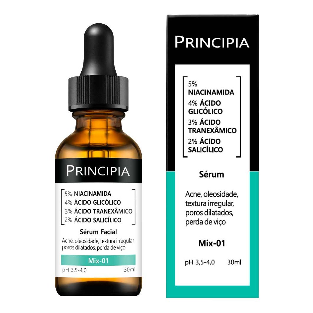 Sérum Facial Principia Mix-01 com Niacinamida 5% Ácido Glicólico 4% Ácido Tranexâmico 3% Ácido Salicílico 2% 30ml