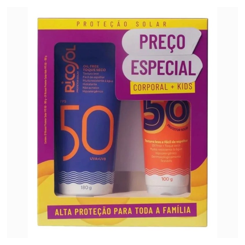 Kit Ricosol ( Protetor Solar FPS 50 180g + Protetor Solar Kids FPS 50 100g )