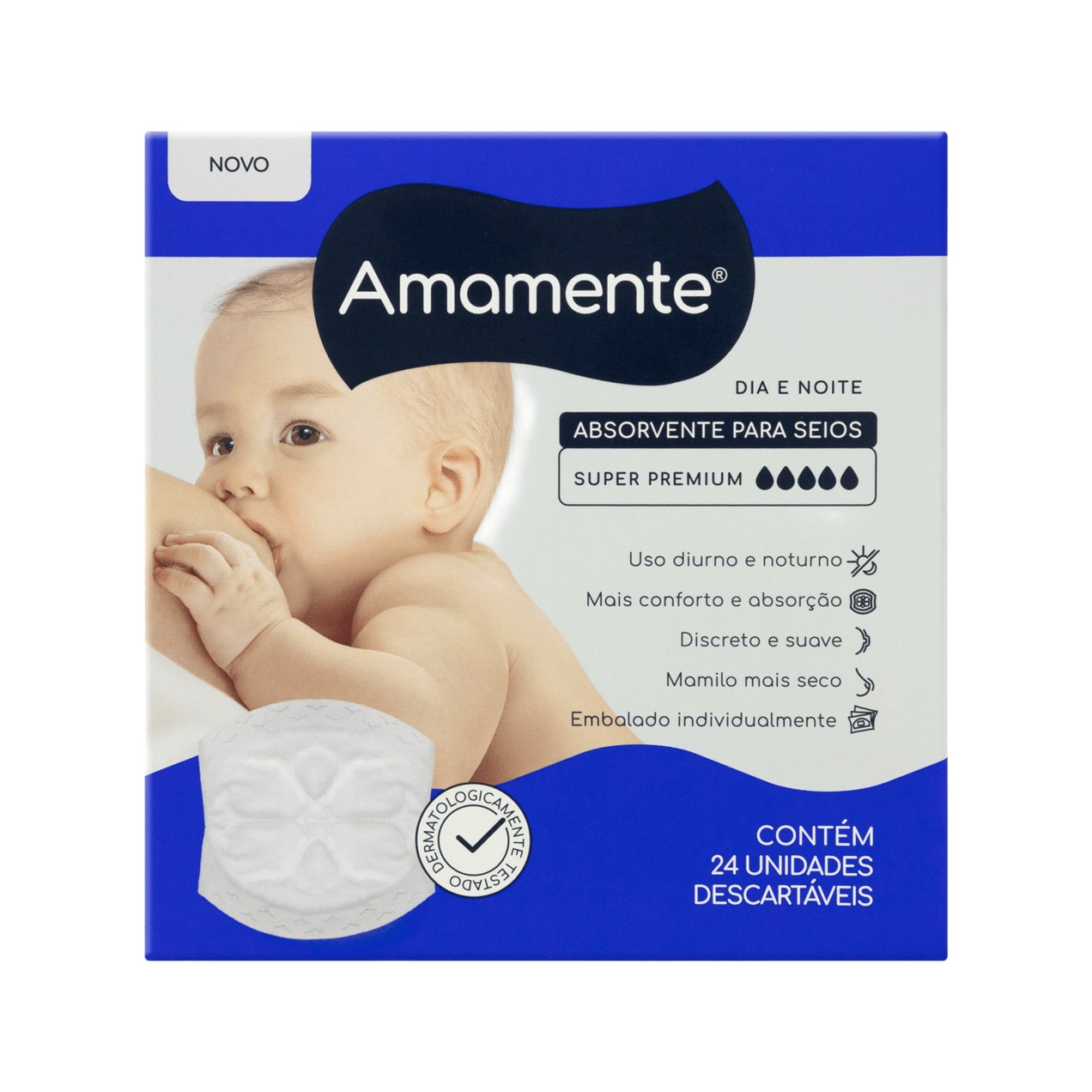Absorvente para Seios Amamente Super Premium Descartável Dia e Noite 24 Unidades