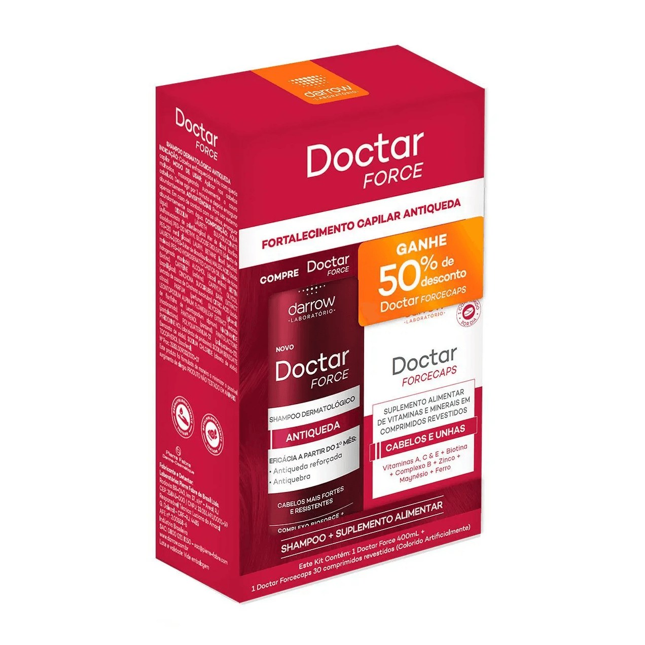 Kit Shampoo Antiqueda Darrow 400ml 1 Unidade + Suplemento Alimentar Doctar Forcecaps 30 comprimidos 1 Unidade