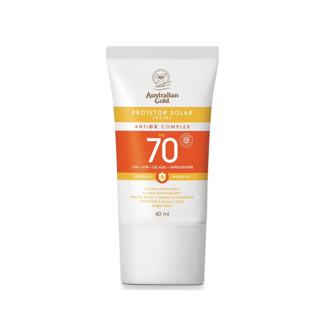 Protetor Solar Facial Australian Gold Antiox Complex Ultra Fluido FPS70 40ml