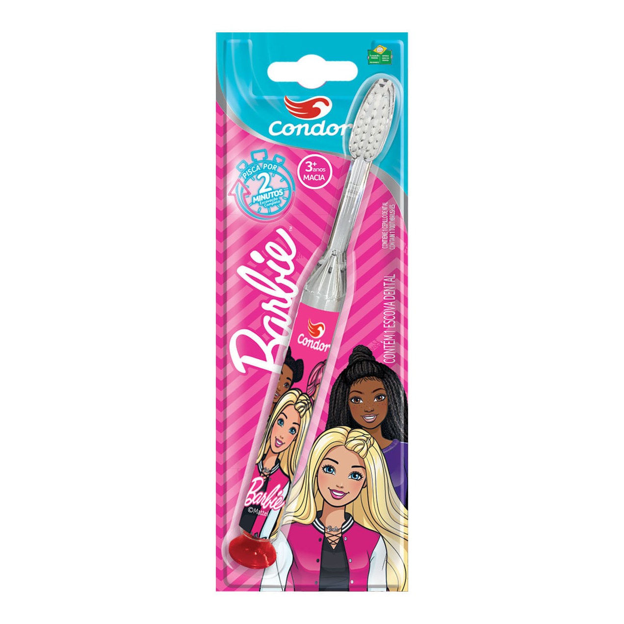 Escova Dental Infantil Condor Barbie Luz de LED Cerdas Macias +3 anos 1 Unidade