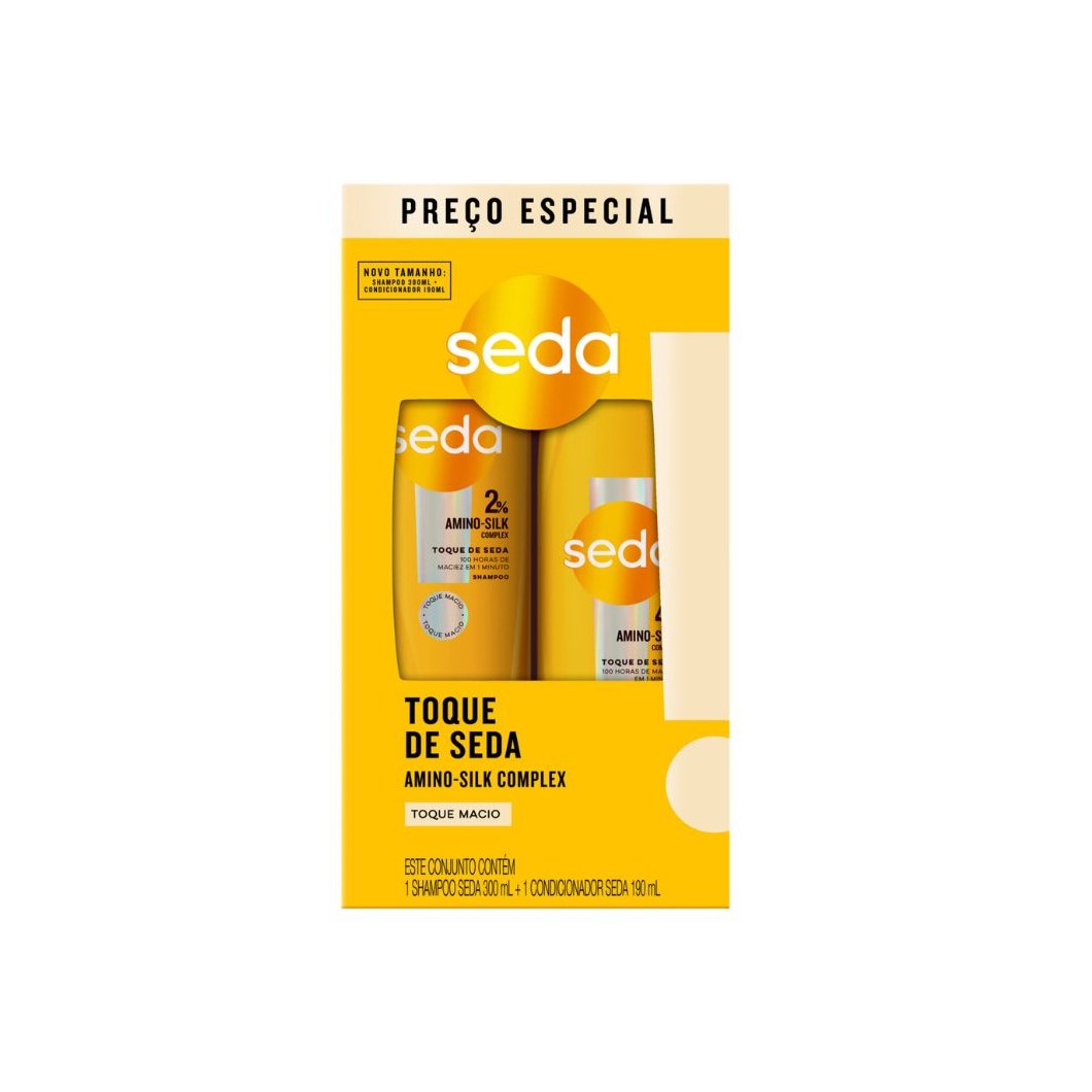 Kit Shampoo Seda Toque de Seda Amino-Silk Complex 300ml 1 Unidade + Condicionador Seda Toque de Seda Amino-Silk Complex 190ml 1 Unidade