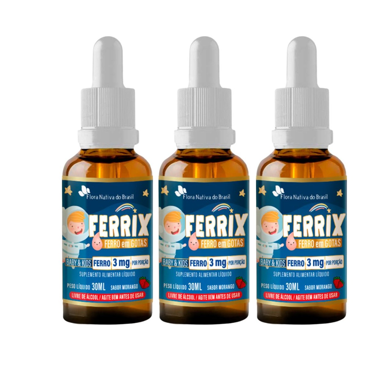 3x Ferrix Ferro em Gotas Baby & Kids - 3mg por Porção - 30ml