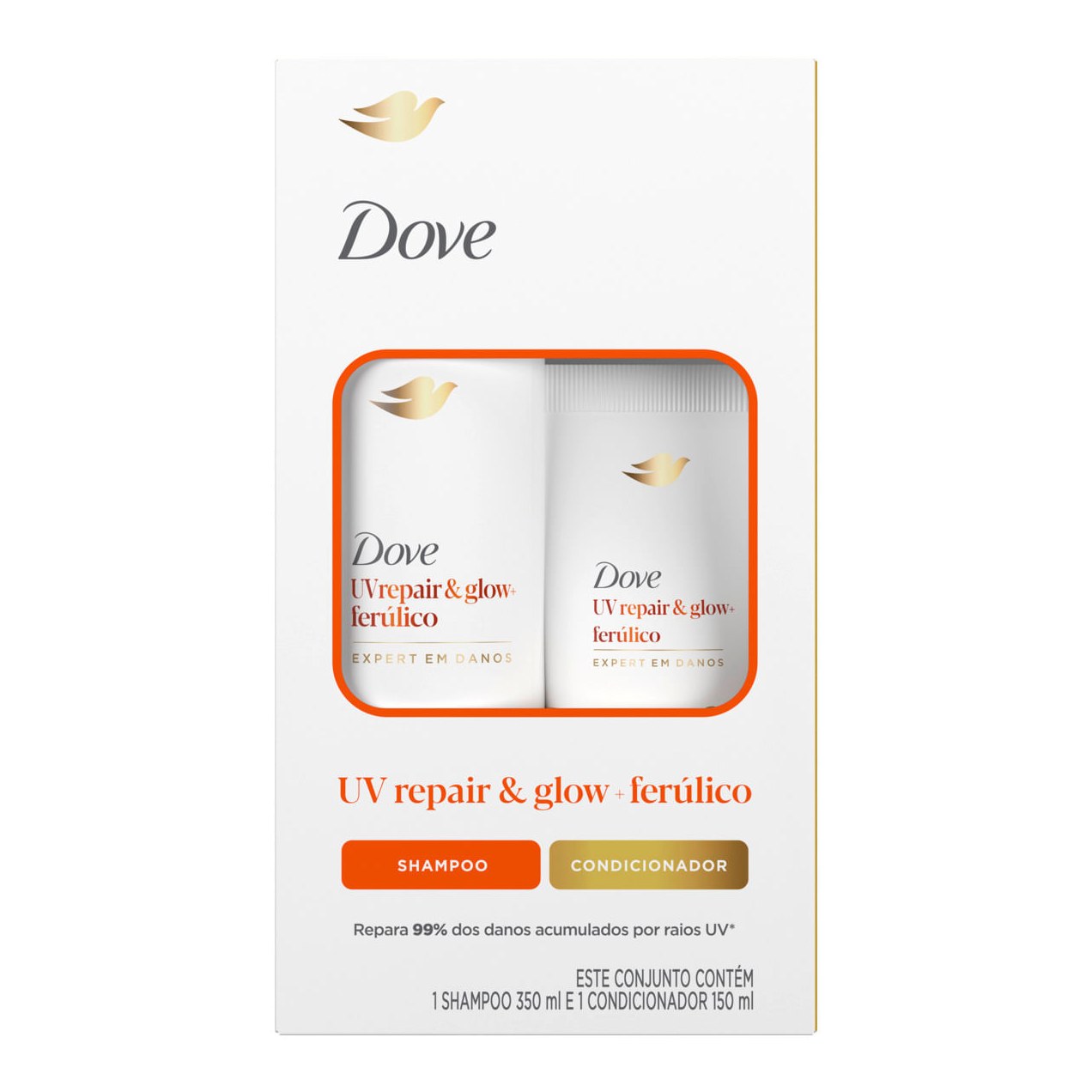 Kit Dove Shampoo 350ml + Condicionador 150ml Uv Repair Glow + Ferúlico