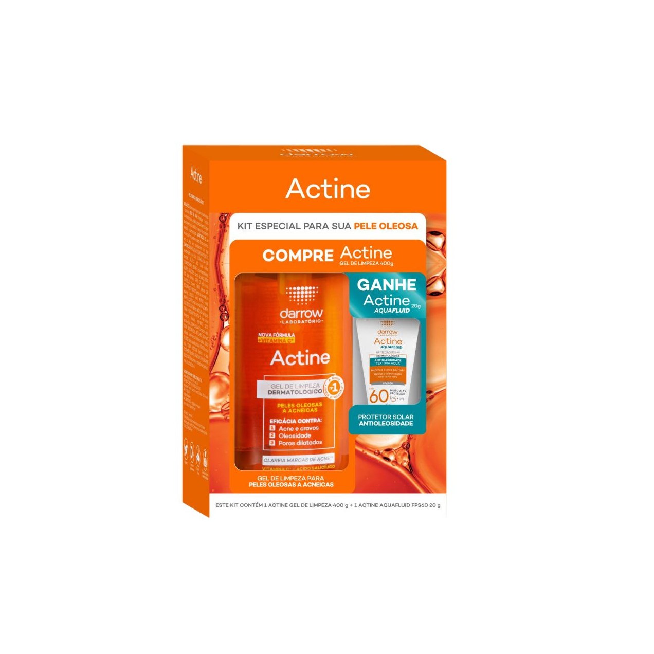Kit Gel De Limpeza Actine 400g Grátis Protetor Aquafluid Fps60 20g