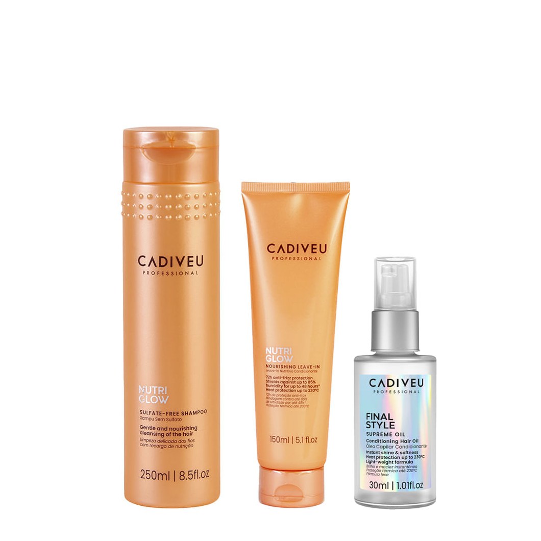 Kit Shampoo 250ml + Óleo 30ml + Leave-in 150ml - Cadiveu - Nutri Glow