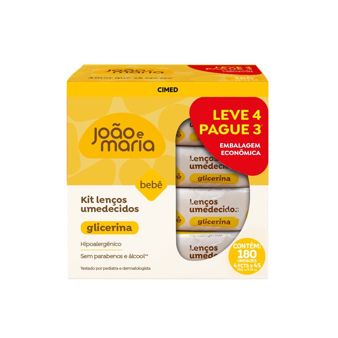Kit Lenço Umedecido João E Maria Com Fragrância Bebê Pacote 4 Und 45 Unidades Cada Leve 4 Pague 3