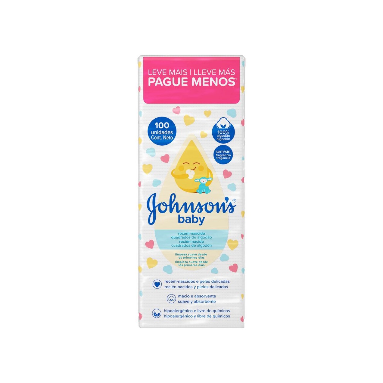 Algodão Quadrado Sem Perfume Johnsons Baby 100 Unidades Leve Mais Pague Menos