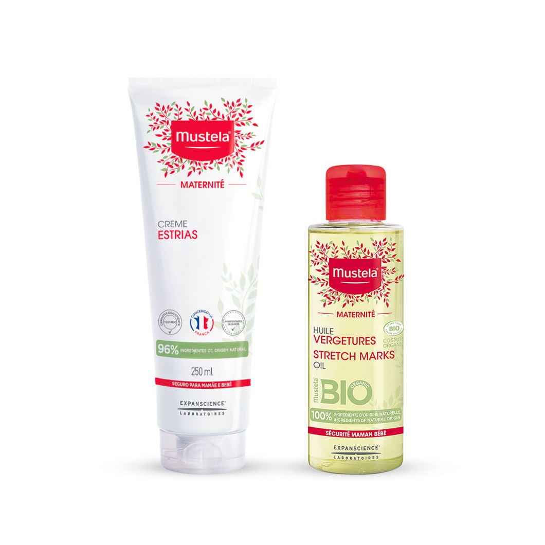 Kit Mustela Creme Prevenção de Estrias Maternité 250ml + Óleo Corporal Maternité Para Estrias 105ml