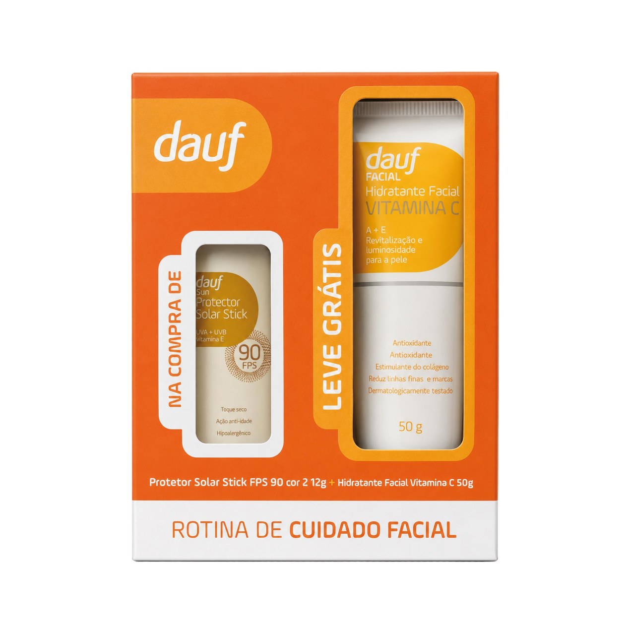 Kit Dauf Hidratante Facial Vitamina C 50g + Protetor Solar Stick Fps90 Cor 2 12g