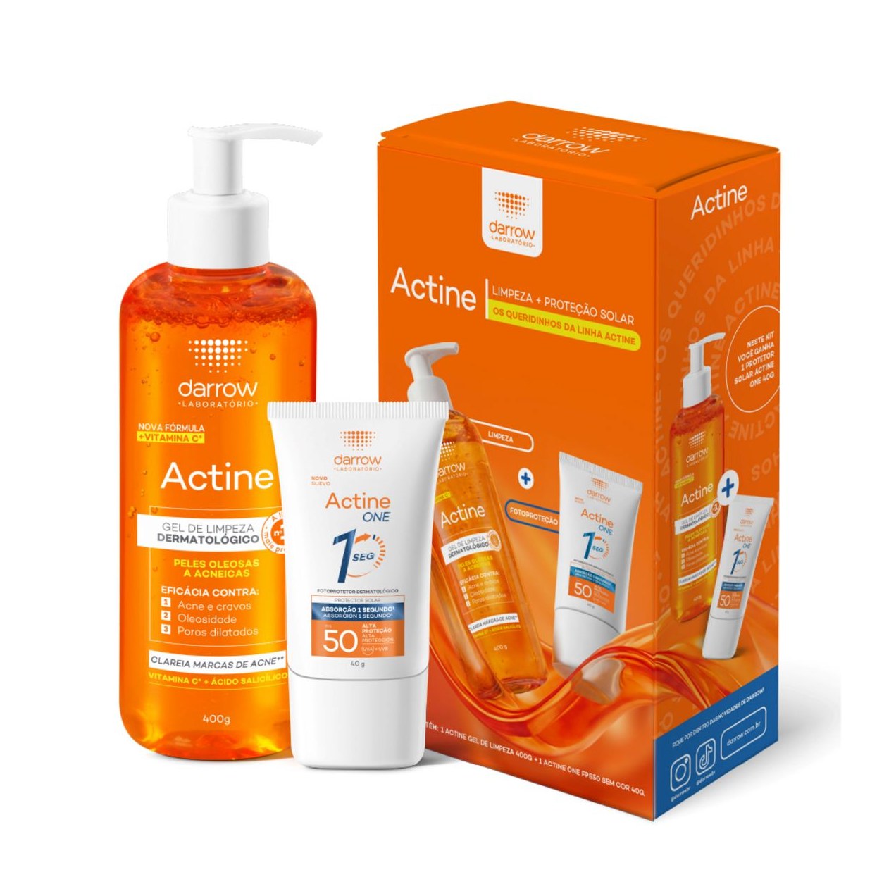 Kit Actine Gel De Limpeza 400g + Protetor Solar Facial Fps50 40g